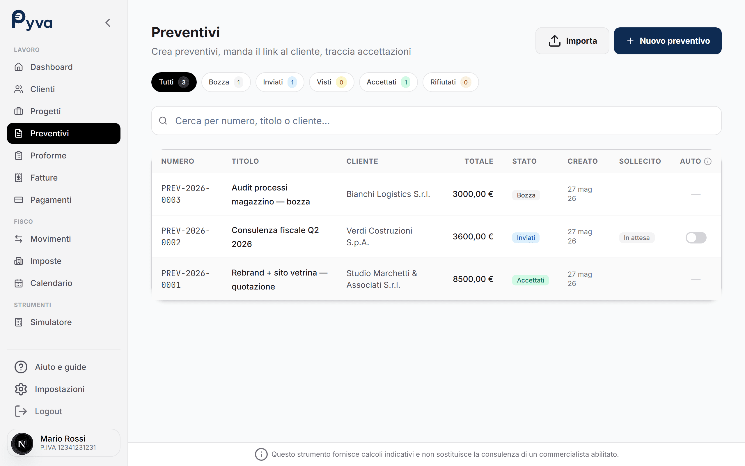 Preventivi Pyva, template e accettazione online