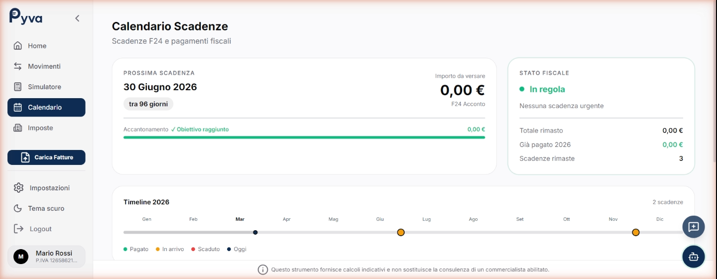 Calendario scadenze F24 Pyva — scadenze fiscali partita IVA forfettaria