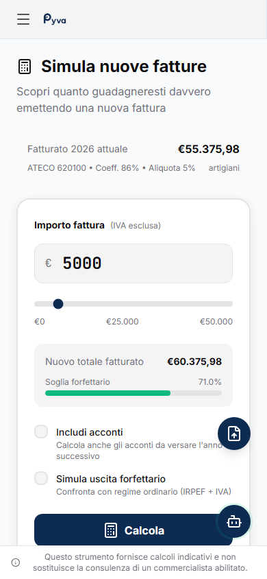 Simulatore fiscale Pyva su mobile