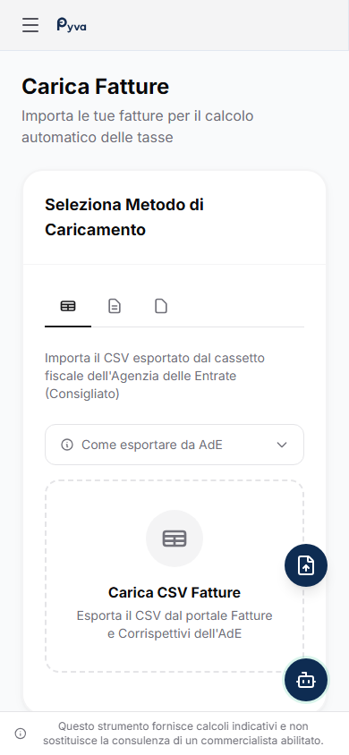 Upload fatture Pyva su mobile
